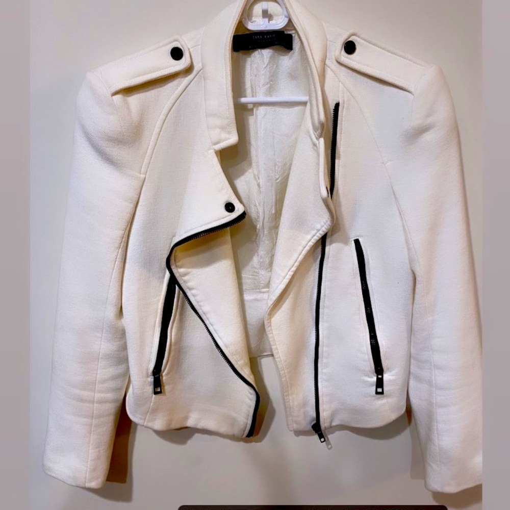 Zara white biker jacket in great condition $45